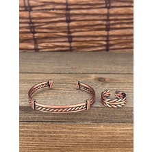 Aida Jewelss Ayarlanabilir Ölçü Saf Bakır Bileklik Yüzük Seti Bakır Bileklik Bakır Yüzük Set