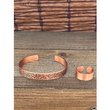 Aida Jewelss Ayarlanabilir Ölçü Saf Bakır Bileklik Yüzük Seti Bakır Bileklik Bakır Yüzük Set