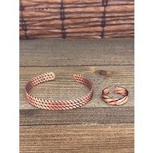 Aida Jewelss Ayarlanabilir Ölçü Saf Bakır Bileklik Yüzük Seti Bakır Bileklik Bakır Yüzük Set