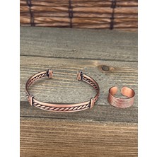Aida Jewelss Ayarlanabilir Ölçü Saf Bakır Bileklik Yüzük Seti Bakır Bileklik Bakır Yüzük Set