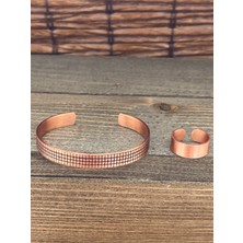 Aida Jewelss Ayarlanabilir Ölçü Saf Bakır Bileklik Yüzük Seti Bakır Bileklik Bakır Yüzük Set