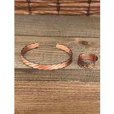 Aida Jewelss Ayarlanabilir Ölçü Saf Bakır Bileklik Yüzük Seti Bakır Bileklik Bakır Yüzük Set