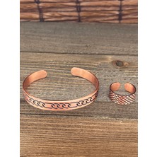 Aida Jewelss Ayarlanabilir Ölçü Saf Bakır Bileklik Yüzük Seti Bakır Bileklik Bakır Yüzük Set