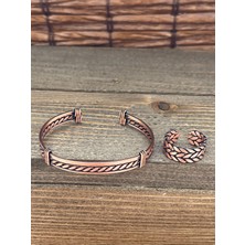 Aida Jewelss Ayarlanabilir Ölçü Saf Bakır Bileklik Yüzük Seti Bakır Bileklik Bakır Yüzük Set