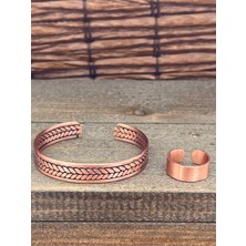 Aida Jewelss Ayarlanabilir Ölçü Saf Bakır Bileklik Yüzük Seti Bakır Bileklik Bakır Yüzük Set