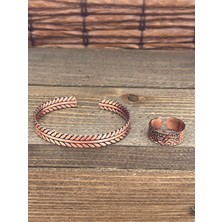 Aida Jewelss Ayarlanabilir Ölçü Saf Bakır Bileklik Yüzük Seti Bakır Bileklik Bakır Yüzük Set