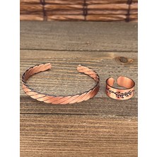 Aida Jewelss Ayarlanabilir Ölçü Saf Bakır Bileklik Yüzük Seti Bakır Bileklik Bakır Yüzük Set