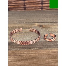 Aida Jewelss Ayarlanabilir Ölçü Saf Bakır Bileklik Yüzük Seti Bakır Bileklik Bakır Yüzük Set