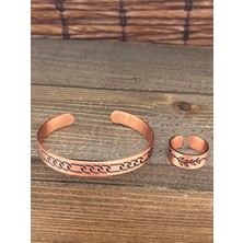 Aida Jewelss Ayarlanabilir Ölçü Saf Bakır Bileklik Yüzük Seti Bakır Bileklik Bakır Yüzük Set