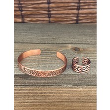 Aida Jewelss Ayarlanabilir Ölçü Saf Bakır Bileklik Yüzük Seti Bakır Bileklik Bakır Yüzük Set