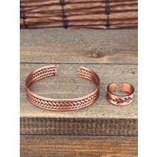 Zadenza Gold Aida Jewelss Ayarlanabilir Ölçü Saf Bakır Bileklik Yüzük Seti Bakır Bileklik Bakır Yüzük Set