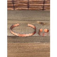 Aida Jewelss Ayarlanabilir Ölçü Saf Bakır Bileklik Yüzük Seti Bakır Bileklik Bakır Yüzük Set