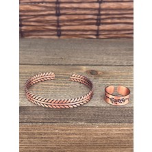 Aida Jewelss Ayarlanabilir Ölçü Saf Bakır Bileklik Yüzük Seti Bakır Bileklik Bakır Yüzük Set