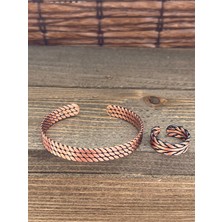 Aida Jewelss Ayarlanabilir Ölçü Saf Bakır Bileklik Yüzük Seti Bakır Bileklik Bakır Yüzük Set