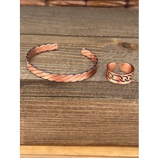 Aida Jewelss Ayarlanabilir Ölçü Saf Bakır Bileklik Yüzük Seti Bakır Bileklik Bakır Yüzük Set