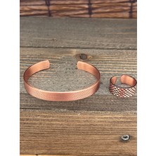 Aida Jewelss Ayarlanabilir Ölçü Saf Bakır Bileklik Yüzük Seti Bakır Bileklik Bakır Yüzük Set