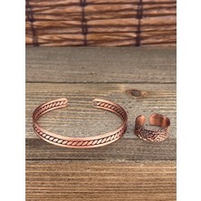 Rupen Kraft Ayarlanabilir Ölçü Saf Bakır Bileklik Yüzük Seti Bakır Bileklik Bakır Yüzük Set