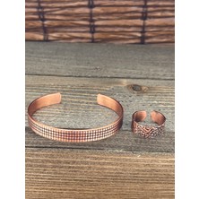 Aida Jewelss Ayarlanabilir Ölçü Saf Bakır Bileklik Yüzük Seti Bakır Bileklik Bakır Yüzük Set