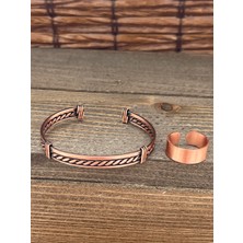 Aida Jewelss Ayarlanabilir Ölçü Saf Bakır Bileklik Yüzük Seti Bakır Bileklik Bakır Yüzük Set