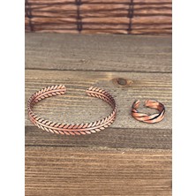 Aida Jewelss Ayarlanabilir Ölçü Saf Bakır Bileklik Yüzük Seti Bakır Bileklik Bakır Yüzük Set