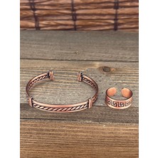 Aida Jewelss Ayarlanabilir Ölçü Saf Bakır Bileklik Yüzük Seti Bakır Bileklik Bakır Yüzük Set