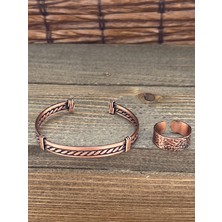 Aida Jewelss Ayarlanabilir Ölçü Saf Bakır Bileklik Yüzük Seti Bakır Bileklik Bakır Yüzük Set