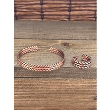 Aida Jewelss Ayarlanabilir Ölçü Saf Bakır Bileklik Yüzük Seti Bakır Bileklik Bakır Yüzük Set