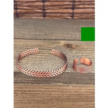 Aida Jewelss Ayarlanabilir Ölçü Saf Bakır Bileklik Yüzük Seti Bakır Bileklik Bakır Yüzük Set