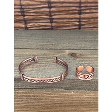 Aida Jewelss Ayarlanabilir Ölçü Saf Bakır Bileklik Yüzük Seti Bakır Bileklik Bakır Yüzük Set