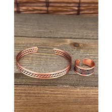 Aida Jewelss Ayarlanabilir Ölçü Saf Bakır Bileklik Yüzük Seti Bakır Bileklik Bakır Yüzük Set