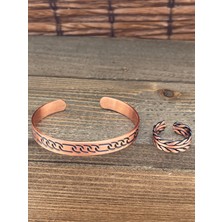 Aida Jewelss Ayarlanabilir Ölçü Saf Bakır Bileklik Yüzük Seti Bakır Bileklik Bakır Yüzük Set