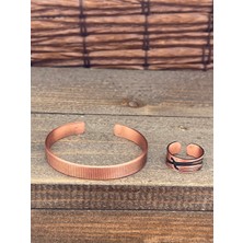 Aida Jewelss Ayarlanabilir Ölçü Saf Bakır Bileklik Yüzük Seti Bakır Bileklik Bakır Yüzük Set