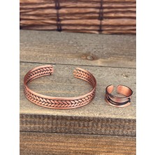 Aida Jewelss Ayarlanabilir Ölçü Saf Bakır Bileklik Yüzük Seti Bakır Bileklik Bakır Yüzük Set