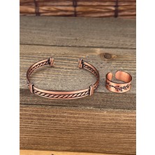 Aida Jewelss Ayarlanabilir Ölçü Saf Bakır Bileklik Yüzük Seti Bakır Bileklik Bakır Yüzük Set