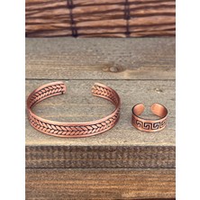 Aida Jewelss Ayarlanabilir Ölçü Saf Bakır Bileklik Yüzük Seti Bakır Bileklik Bakır Yüzük Set