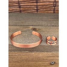 Zadenza Gold Rupen Kraft Ayarlanabilir Ölçü Saf Bakır Bileklik Yüzük Seti Bakır Bileklik Bakır Yüzük Set