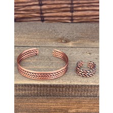 Aida Jewelss Ayarlanabilir Ölçü Saf Bakır Bileklik Yüzük Seti Bakır Bileklik Bakır Yüzük Set