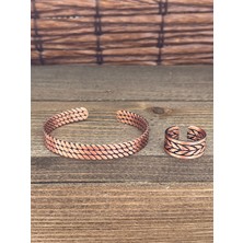 Aida Jewelss Ayarlanabilir Ölçü Saf Bakır Bileklik Yüzük Seti Bakır Bileklik Bakır Yüzük Set