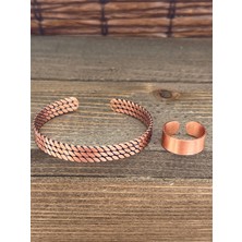Aida Jewelss Ayarlanabilir Ölçü Saf Bakır Bileklik Yüzük Seti Bakır Bileklik Bakır Yüzük Set