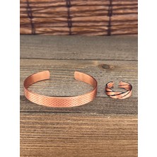 Aida Jewelss Ayarlanabilir Ölçü Saf Bakır Bileklik Yüzük Seti Bakır Bileklik Bakır Yüzük Set