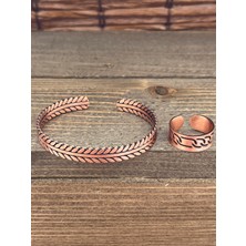 Aida Jewelss Ayarlanabilir Ölçü Saf Bakır Bileklik Yüzük Seti Bakır Bileklik Bakır Yüzük Set