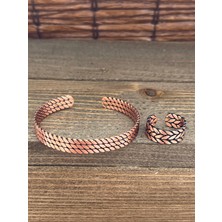 Aida Jewelss Ayarlanabilir Ölçü Saf Bakır Bileklik Yüzük Seti Bakır Bileklik Bakır Yüzük Set