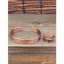 Aida Jewelss Ayarlanabilir Ölçü Saf Bakır Bileklik Yüzük Seti Bakır Bileklik Bakır Yüzük Set