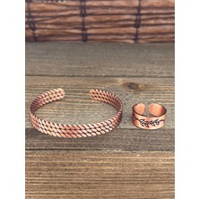 Aida Jewelss Ayarlanabilir Ölçü Saf Bakır Bileklik Yüzük Seti Bakır Bileklik Bakır Yüzük Set