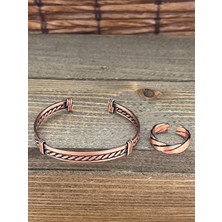 Aida Jewelss Ayarlanabilir Ölçü Saf Bakır Bileklik Yüzük Seti Bakır Bileklik Bakır Yüzük Set