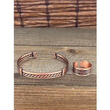 Aida Jewelss Ayarlanabilir Ölçü Saf Bakır Bileklik Yüzük Seti Bakır Bileklik Bakır Yüzük Set