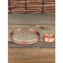 Aida Jewelss Ayarlanabilir Ölçü Saf Bakır Bileklik Yüzük Seti Bakır Bileklik Bakır Yüzük Set