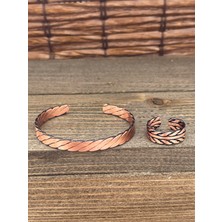 Aida Jewelss Ayarlanabilir Ölçü Saf Bakır Bileklik Yüzük Seti Bakır Bileklik Bakır Yüzük Set