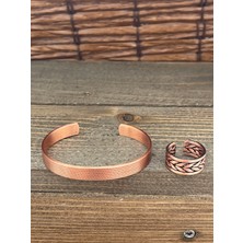 Aida Jewelss Ayarlanabilir Ölçü Saf Bakır Bileklik Yüzük Seti Bakır Bileklik Bakır Yüzük Set