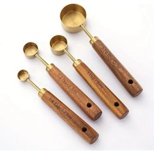 Paslanmaz Çelik Ahşap Saplı Ölçü Kaşığı Seti, 4'lü, 15ML, 5ml, 2.5ml, 1.25ML